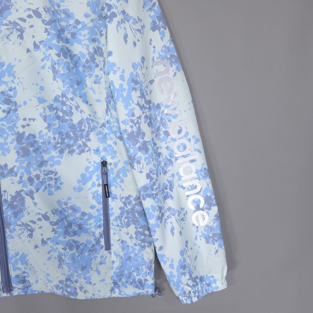 NEW BALANCE Women’s New Active Hoodie SMALL Windbreaker Floral Blue Jacket - Picture 10 of 13